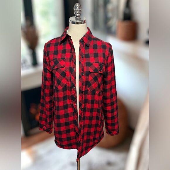 ZARA Women Fleece Lined Flannel Buffalo Red Plaid Jacket Shirt Coat Size XS - Picture 2 of 12